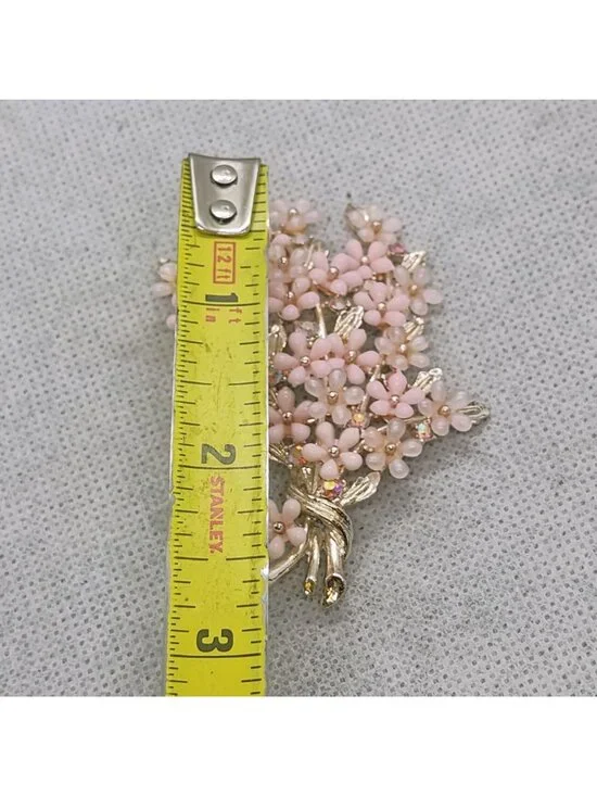1960s ART Arthur Pepper Pink Lucite Plastic AB Rhinestone Flower Bouquet Brooch - Picture 4 of 6